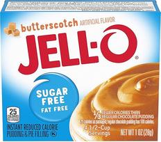 JELL-O Butterscotch Greitasis pudingas ir pyragų įdaras be cukraus ir riebalų 30ml dėžutė