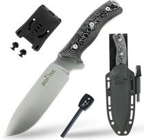 JEO-TEC Nr. 7 Lauko kempingo ir medžioklės peilis, išgyvenimo ir „bushcraft“ peilis, fiksuotas ašmenys, 12 cm, vokiškas plienas „Böhler N690C“, dėklas + ugnies akmuo