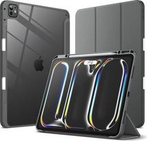 JETech dėklas "iPad Pro" 13 colių M5/M4 (2025/2024) su rašiklio laikikliu, skaidrus permatomas galinis korpusas, plonas stovas, atsparus smūgiams, planšetinio kompiuterio dangtelis, žadinimo/užmigdymo automobilyje funkcija (kosminė pilka)