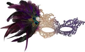 JewelryWe Venecijos kaukė moterims Elegantiška nėrinių maskarado kamuolys akių kaukė su povo plunksnomis ir kristalais Gotikinė pusė kaukė kostiumo aksesuaras Helovino karnavalas šalis vestuvių Cosplay