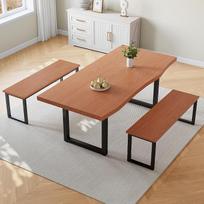 JIEXI valgomojo stalas su 2 suolais, modernus virtuvės stalo komplektas 4-6 žmonėms, sustiprintas MDF medinis stalas valgomajam, virtuvei, svetainei 160 cm
