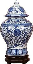 Jingdezhen Klasikinis mėlynos ir baltos spalvos porceliano gėlių šventyklos imbiero vazos Kinijos Ming stiliaus 38 cm aukščio mėlyna balta
