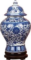Jingdezhen Klasikinis mėlynos ir baltos spalvos porceliano gėlių šventyklos imbiero vazos Kinijos Ming stiliaus 38 cm aukščio mėlyna balta