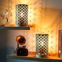 JHY DESIGN 2 metalinių akumuliatorinių lempų rinkinys 19 cm aukščio akcentinės belaidės lempos su 6 valandų laikmačiu, skirtos vestuvėms, vakarėliams, terasai, sodui, vidaus patalpoms, lauko stalui, balkonui (medinis pagrindas)