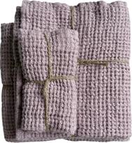 JOWOLLINA vonios rankšluostis, saunos rankšluostis, rankų ir svečių rankšluosčiai, 100 % linas, „stonewashed“ stiliaus vaflinio pike audinio (vintage alyvinė spalva, 70 x 125 cm)