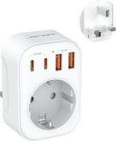 JSVER kelioninis adapteris, skirtas Jungtinės Karalystės kištukams; kelioninis adapteris, skirtas Anglijos ir Vokietijos kištukams, su 4 USB prievadais (2 USB-C PD 20 W); kištukinis adapteris G tipo, skirtas Anglijos, Airijos, Dubajaus, Maldyvų, Honkongo