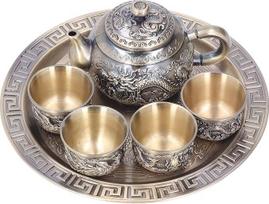 JTLB išskirtinio dizaino arbatos servizas, marokietiškas arbatos rinkinys, vintage stiliaus prabangus reljefinis komplektas su visais reikalingais įrankiais, retro dizaino metalinė dovana su puodeliais ir lėkštėmis, skirta stalo dekoravimui