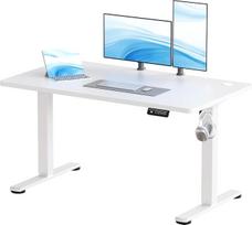 JUMMICO aukščio reguliuojamas stalas, 120 x 60 cm, elektrinis stalas su 2 atminties nustatymais, stovimojo darbo stalas su 2 atminties funkcijomis, kompiuterinis stalas su laidų vedikliu ir kabliukais, baltas