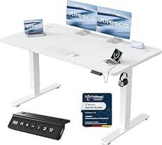 JUMMICO reguliuojamo aukščio stalas su USB įkrovimo prievadu, 140 x 60 cm, elektrinis stalas, stovima vieta, stalas, reguliuojamas kompiuterio stalas, baltas