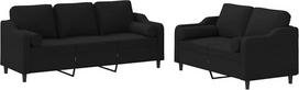 Juoda medžiaginė 2 ir 3 vietų sofa su ritinine pagalvėle, 180 cm pločio sėdynė - Svetainės baldai Model3201854