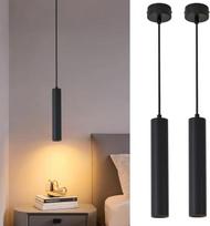 Juodas pakabinamas šviestuvas, GU10 cilindrinis pakabinamas šviestuvas su 5 W LED lempute, modernus LED pakabinamas šviestuvas miegamojo naktiniam staliukui, virtuvei, valgomojo stalui, svetainei, šiltos baltos spalvos 3000 K (30 cm, 2 vnt.)