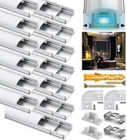 Juodas LED profilis 20 x 1 m, U formos juostelės, aliuminio profilinis kanalas, skirtas 12 mm LED juostelėms, juostelių kreipiamieji kanalai, juostelių difuzorius, aliuminio profilis, kampinis profilis su pieno baltumo dangteliu ir 90 laipsnių kampu