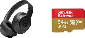 Juodos spalvos „JBL Tune 760 NC“ „Bluetooth“ ausinės su aktyviąja triukšmo slopinimo funkcija ir „SanDisk Extreme“ „microSDXC UHS-I“ atminties kortelė (64GB) + adapteris išmaniesiems telefonams