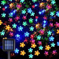 Kalėdinės dekoracijos – šviesos girliandos, 100 LED lempučių, persikų žiedų motyvu, 12 m, 8 režimai, saulės energija maitinamos, atsparios vandeniui, skirtos Kalėdų eglutėms, miegamajam, vakarėliams, židiniui, sodui