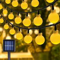 Kalėdinės dekoracijos – šviesų girlianda, 12 m, 8 režimai, saulės energija maitinama, atspari vandeniui, šiltos baltos spalvos LED rutuliukų girlianda, skirta naudoti viduje ir lauke: prie Kalėdų eglutės, miegamajame, vakarėliuose, prie židinio, sode