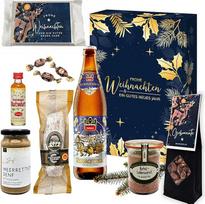 Kalėdų magijos dovanų rinkinys - 3 dovanos su alumi, saliamiu, kepenų dešra, garstyčiomis, migdolais, vafliais ir saldumynais - "Kasberger Delicatessen" dovana (3 dovanos)