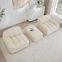 Kampinė 2-vietė modulinė sofa su pufu, L formos sofa be vidinių rėmų, sofa su gilia sėdimoji pagalve, skirta svetainei, nereikia surinkti