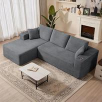Kampinė L formos modulinė sofos-fotelio komplektas, 3-vietė L formos sofa-lova su šezlongu, modulinė sofa, skirta svetainei ir miegamajam, nereikia surinkti, tamsiai pilka