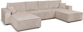 Kampinė sofa "Camel" U formos su miego funkcija, lovos dėžė, 390 cm, miegamasis paviršius 340 x 135 cm, XXL sofa Svetainė, kabinetas (Poso 02 - Cappuccino)