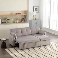Kampinė sofa su miego funkcija ir lovos dėže, L formos sofa-lova, išskleidžiama, keičiama, sofa su laikymo vieta svetainėje, tekstūruotas audinys, 206 x 108 cm