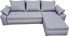 Kampinė sofa su miego funkcija ir papildoma pagalve, šviesiai pilkos spalvos