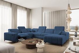 Kampinė sofa „Bruno VIII Mix“, 345 x 276 x 186 cm, U formos, „XXL Living Landscape“, kampinė sofa, minkšta sofa su miego funkcija, daiktų dėžė, reguliuojami atlošai ir USB, sofa 26 (Spring 1118, dešinė pusė)