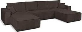 Kampinė U formos kupranugario formos sofa su miego funkcija, lovos dėžė, 390 cm, miegamasis paviršius 340 x 135 cm, XXL sofa Svetainė, kabinetas (Poso 06 - Ruda)