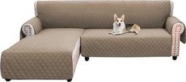 Kampinis sofos užvalkalas, neperšlampamas, dvipusis, 3-vietė sofa su šezlongu, L formos sekcinės sofos užvalkalai, skirti naminiams gyvūnams, baldų apsauga (L forma, pilkai ruda)