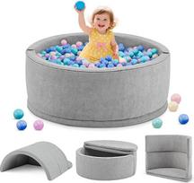 Kamuoliukų duobė be kamuoliukų kūdikiams nuo 1 metų, 7-in-1 daugiafunkcinis putplasčio kamuoliukų baseinas su kamuoliukais vaikams, pilka