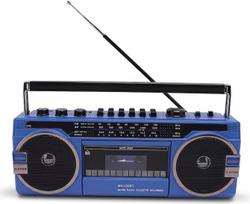 Kasetinis grotuvas-garsiakalbis, retro stiliaus „Bluetooth“ grotuvas-garsiakalbis su USB, SD ir 3,5 mm AUX įvestimi, AM, FM, SW ir kasetės grotuvu bei įrašymo funkcija (mėlynas)