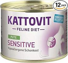 KATTOVIT - jautrus drėgnas maistas katėms | Dietinis kačių maistas kaip visavertis ėdalas. Be glitimo ir grūdų | Hipoalerginis suaugusioms katėms | 12 x 185 g kalakutienos