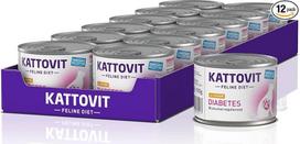 KATTOVIT - Diabetes Wet Food for Cats | Diet Cat Food as Complete Food in a Can. Maistas katėms, sergančioms diabetu. Gliukozės kiekį kraujyje reguliuojantis dietinis ėdalas katėms | 12 x 185 g vištienos
