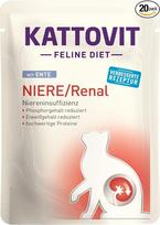 Kattovit Feline Diet Kidney / Renal Duck 20 x 85 g plius 2 paketėliai specialaus kremo inkstų funkcijai palaikyti 4 rūšys drėgno ėdalo katėms maišelyje