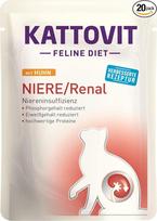 Kattovit Feline Diet Kidney / Renal Chicken 20 x 85 g plius 2 paketėliai specialaus kremo inkstų funkcijai palaikyti 4 rūšys drėgno ėdalo katėms maišelyje