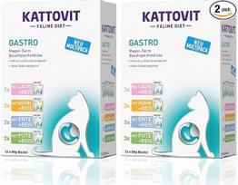 KATTOVIT – „Gastro Multipack“ šlapias maistas katėms | Skirtas virškinimo sistemai palaikyti | Pilnavertis maistas suaugusioms katėms, supakuotas į šviežumo maišelį | 12 x 85 g (2 vnt. pakuotė)