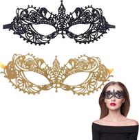 Kaukė, kostiuminė kaukė, 2 nėrinių kaukės – auksinė ir juoda, Venecijos kaukė, moteriška kaukė maskarado vakarėliui, juoda akių kaukė
