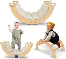 KAUZA 3-in-1 Montessori laipiojimo arka su pagalvėle, natūralaus medžio lankas, tiltas ir tunelis 6-36 mėn., pusiausvyros ir koordinacijos žaidimas, surinkimo instrukcija ir pagalvėlių priežiūra