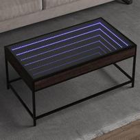 Kavinis su „Infinity“ LED apšvietimu, rudos spalvos, ąžuolo imitacijos stalas, svetainės pagalbinis stalas, skirtas vidaus patalpoms, svetainė, 90x50x41 cm