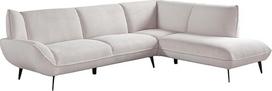 KAWOLA „Calla“ kampinė sofa iš velveto, kreminės-baltos spalvos, su šezlongu dešinėje pusėje