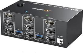 KCEVE KVM komutatorius: 3 monitoriai, 2 kompiuteriai, 8K@60Hz/4K@144Hz, USB 3.0, HDMI + DisplayPort, skirtas 2 kompiuteriams, 3 ekranams ir 4 USB 3.0 įrenginiams