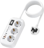 Kelioninis adapteris JK adapteris Anglija Vokietija kištukas, 7 in 1 kištukinis lizdas Anglija PD 20W su 3AC 2 USB C 2 USB A, G tipo kelioninis adapteris Londonui Maltai Airijai Dubajui, JK ir ES adapteris