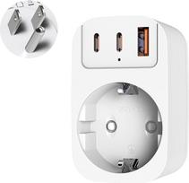 Kelioninis adapteris JAV, B tipo adapteris (JAV ir Vokietijos kištukas) su 2 USB-C ir USB-C prievadais, nešiojamas kištukinis adapteris, kelioninis maitinimo adapteris, skirtas JAV, Kanadai, Tailandui ir Meksikai, baltas