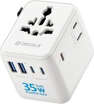 Kelioninis adapteris visame pasaulyje, universalus kelioninis kištukas su 3 USB-C (GaN 35W), 2 USB-A ir 1 kintamosios srovės kištukiniu lizdu, tarptautinis kištukinis lizdas, universalus kintamosios srovės adapteris ES, JK, JAV, AU (baltas)