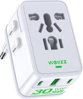 Kelioninis adapteris, 30 W GaN greitojo įkrovimo Europos kištukas, visuotinis universaliasis įkroviklis su 4 jungtimis (1 AC, 1 USB-A, 2 USB-C), kištuko adapteris, skirtas JAV, Europai, Jungtinei Karalystei, Australijai ir Japonijai, baltas