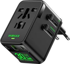 Kelioninis adapteris, 30 W GaN greitojo įkrovimo Europos kištukas, universali pasaulinė įkrovimo stotelė su 4 prievadais (1 AC, 1 USB-A, 2 USB-C), kištuko adapteris, skirtas JAV, Europai, Jungtinei Karalystei, Australijai ir Japonijai, juodos spalvos