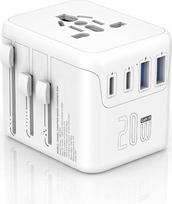 Kelioninis adapteris, skirtas naudoti visame pasaulyje, universalus kelioninis kištukas su 2 USB-A ir 2 USB-C jungtimis, tarptautinis kištukų adapteris, universalus adapteris, skirtas naudoti Anglijoje, JAV, Japonijoje, Tailande, Australijoje, idealiai ti