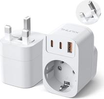 Kelioninis adapteris: Jungtinės Karalystės, Anglijos, Vokietijos kelioninis kištukas su 2 „Type C“ ir 1 „USB-A“ jungtimis; G tipo adapteris, skirtas Jungtinei Karalystei, Singapūrui, Airijai, Dubajui, Škotijai, Honkongui, Katarui, Maltai – 2 vnt. rinkinys