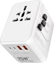 Kelioninis kištukų adapteris, tinkamas naudoti visame pasaulyje, 25 W, GaN technologija, universalus „5-in-1“ kištukų adapteris su 2 USB-C ir 2 USB-A jungtimis, „Grestar“ tarptautinis kelioninis kištukas, skirtas naudoti JAV, Australijoje, Jungtinėje Kara