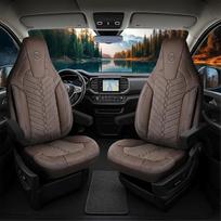 Kempingo automobilio sėdynių užvalkalai, suderinami su „Fiat Ducato“, „Citroën Jumper“, „Peugeot Boxer“ – apsauginių užvalkalų rinkinys iš lino, skirtas vairuotojo ir keleivio sėdynėms, kempingo automobiliams ir karavanams, rudos spalvos