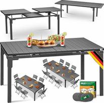 KESSER® išskleidžiamas sodo stalas 180/240 x 90 cm Išskleidžiamas iki 8 žmonių Išskleidžiamas stalas su milteliniu būdu dengtu plieniniu rėmu ir HDPE stalviršiu, atsparus atmosferos poveikiui ir UV spinduliams Į komplektą įeina 6 veltinio padėkliukai